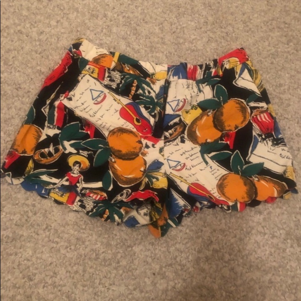 J. Crew scalloped hem shorts in postcard print